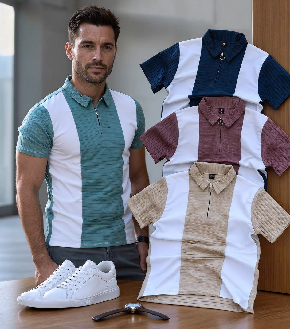 A Combo of 2 Striped Zipper Polo T Shirts Rs. 599 Only