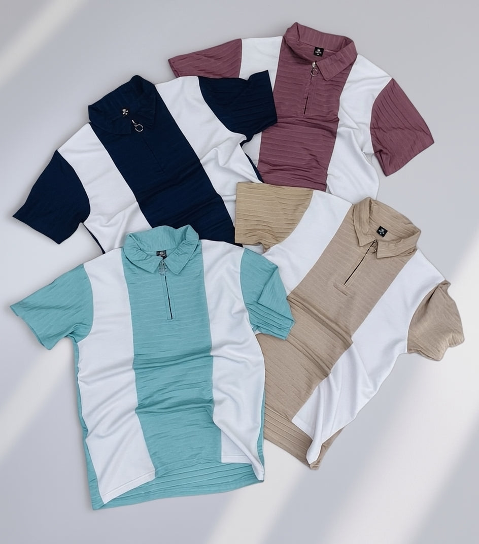 A Combo of 2 Striped Zipper Polo T Shirts Rs. 599 Only