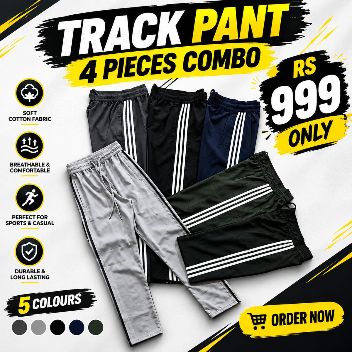 4 Premium Cotton Track Pants Combo – ₹999 ONLY